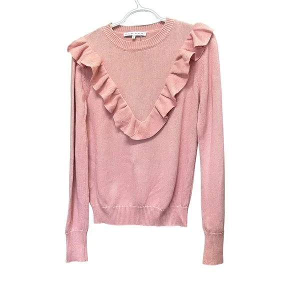 English Factory Ruffle Detail Pullover Sweater - Pink - Size S - Picture 4 of 6